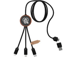 SCX.design C37 Зарядный кабель 3 в 1 из переработанного PET-пластика с красной подсветкой и скругленным деревянным корпусом, дерево